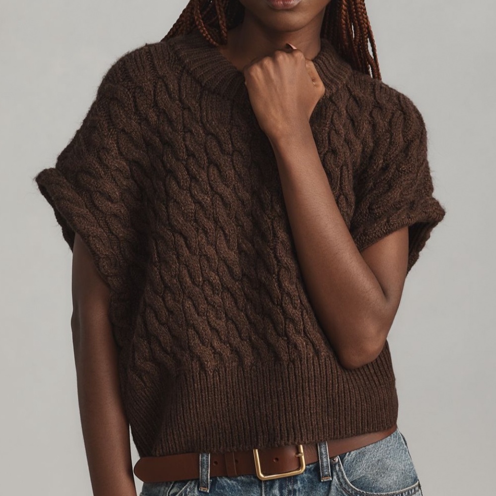 Anthropologie Brown Cable Muscle Sweater Tee Size XXS